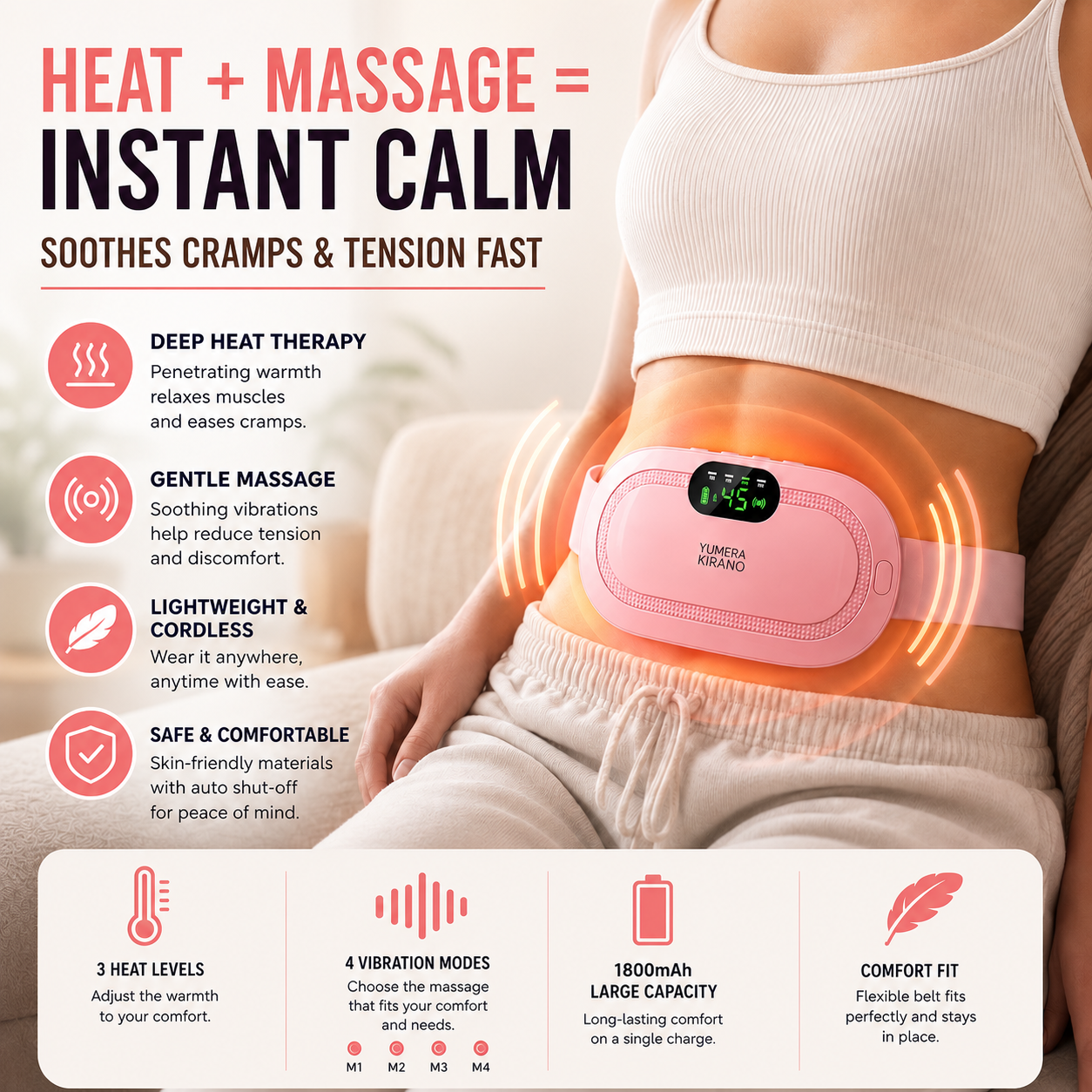 Luxavix Relief Belt — Wearable Heating Pad for Period Cramps