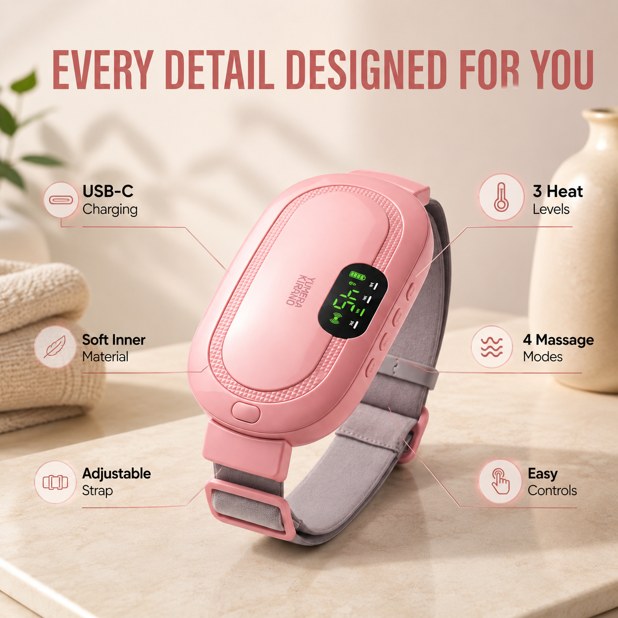 Luxavix Relief Belt — Wearable Heating Pad for Period Cramps